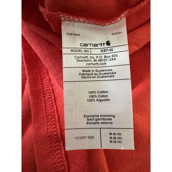 Carhartt Shirt Women Medium Orange Heavyweight Loose Fit Pocket Tee Workwear NWT - Image 6