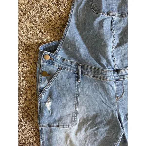 a.glow‎ Maternity Women's Blue Distressed Jean Overalls Size XL - Image 5
