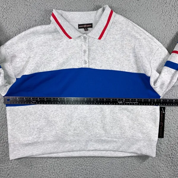Rugby Polo Sweatshirt Women 1X Gray Blue Red Stripe Cropped L/S Soft‎ Sporty - Image 6