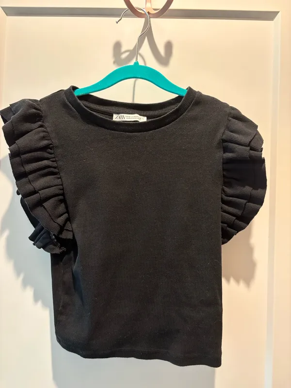 ZARA Ruffle Sleeve Black Crop Top - Image 2