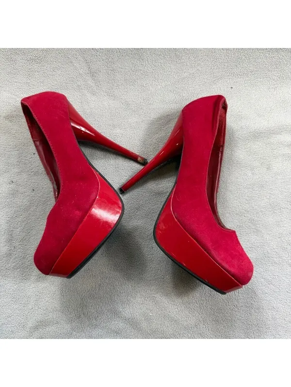 Bamboo Women’s Red Faux Suede Platform Stiletto Pumps Heels Size 7.5 - Image 6