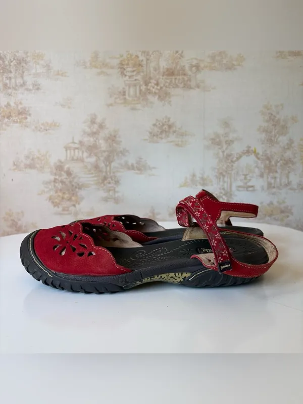 Jambu All Terra Design Red Leather Floral Cutout Utility Mary Jane Shoes 8.5 US - Image 4