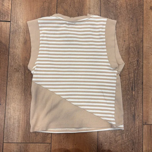 Anthropologie Maeve Womens M Tan Stripe Ribbed Muscle Tank Summer Classic Sporty - Image 5