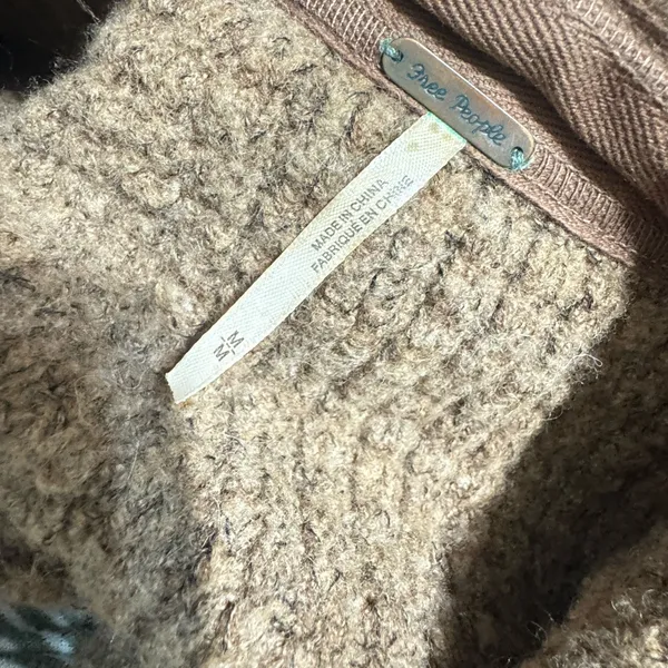 Free People Womens Wool Alpaca Brown Longline Cardigan Sweater Chunky Sz M - Image 6