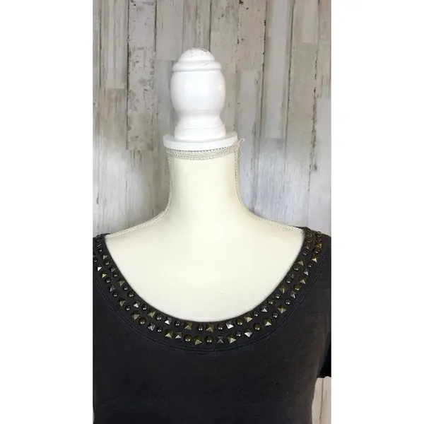 American Eagle‎ Women's Medium Dark Gray Scoop Neck Studded Short Sleeve Top - Image 3