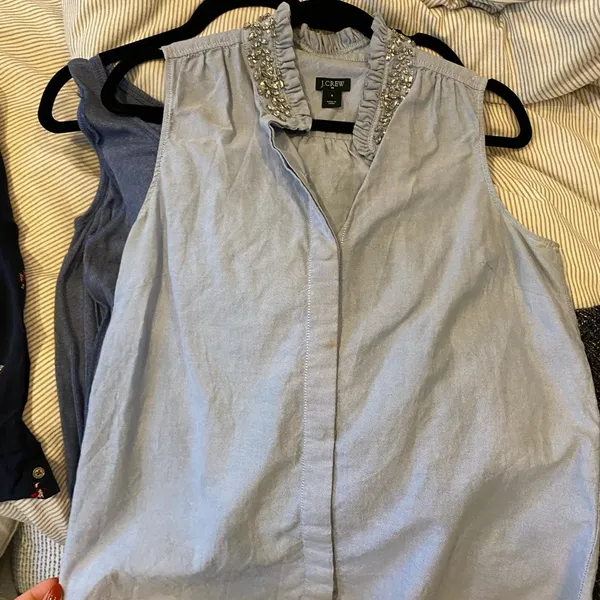 J.Crew Crystal Collar Sleeves Jean Shirt - Image 5