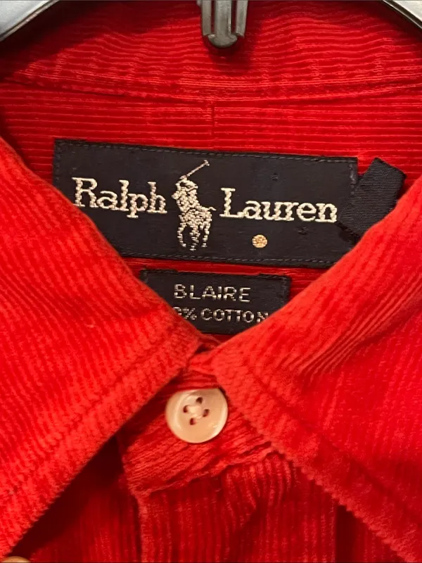 Ralph Lauren Bright Red Corduroy Button-Down Shirt cut off and hemmed size L - Image 2