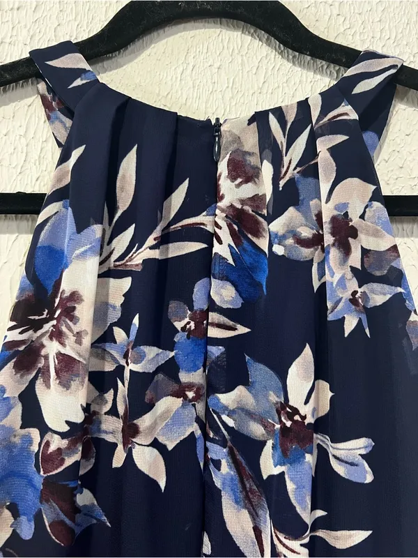 Eliza J Navy Floral Print Chiffon Halter Neck Maxi Dress size 12 NO SASH - Image 7