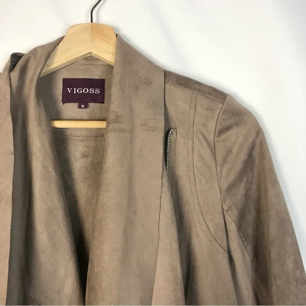 Vigoss‎ Brown Faux Leather Suede Drape Front Moto Jacket S - Image 4