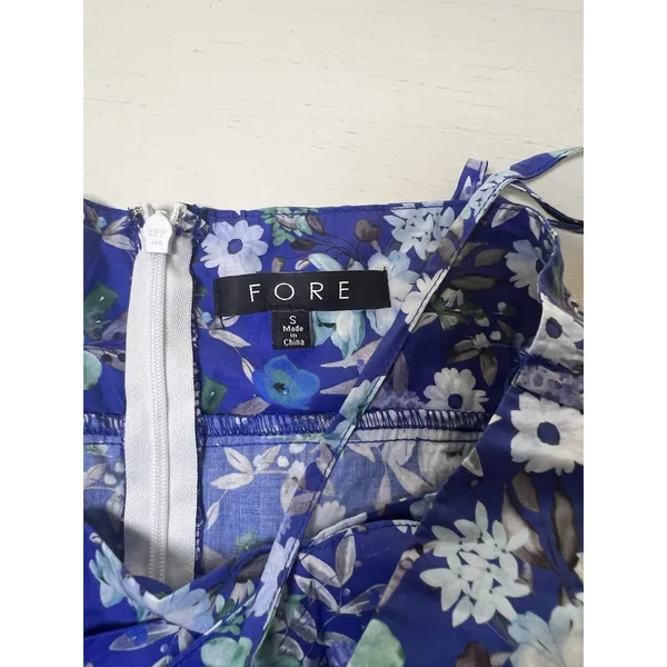 FORE Blue Floral‎ Cotton Tiered Midi Dress Cutout Ring Detail DI8291FO Womens S - Image 4