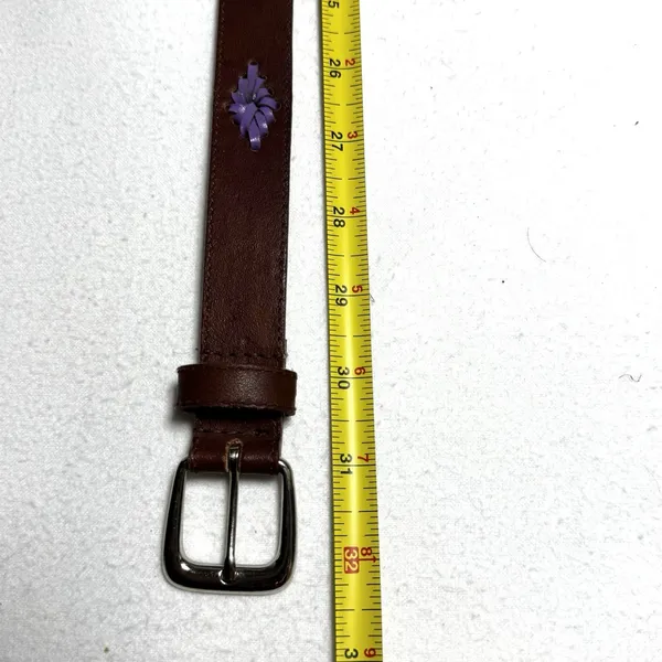 Vintage Genuine English Bridle Bonded Leather Belt Brown Floral Cutout Size‎ M - Image 7