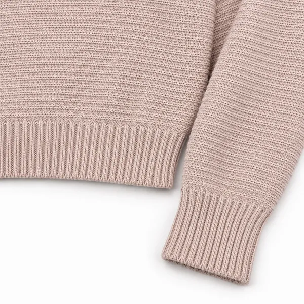 American Eagle Women L Pink Cropped Knit Hoodie Sweater Ribbed Long Sleeve - Image 5