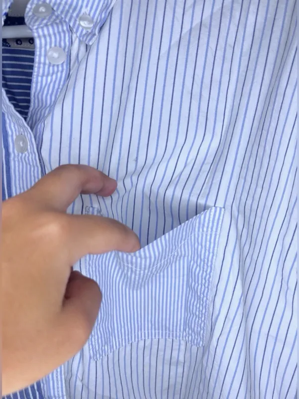 AMERICAN EAGLE Mixed Stripe Cropped Button-Up Shirt | Blue & White - Image 5