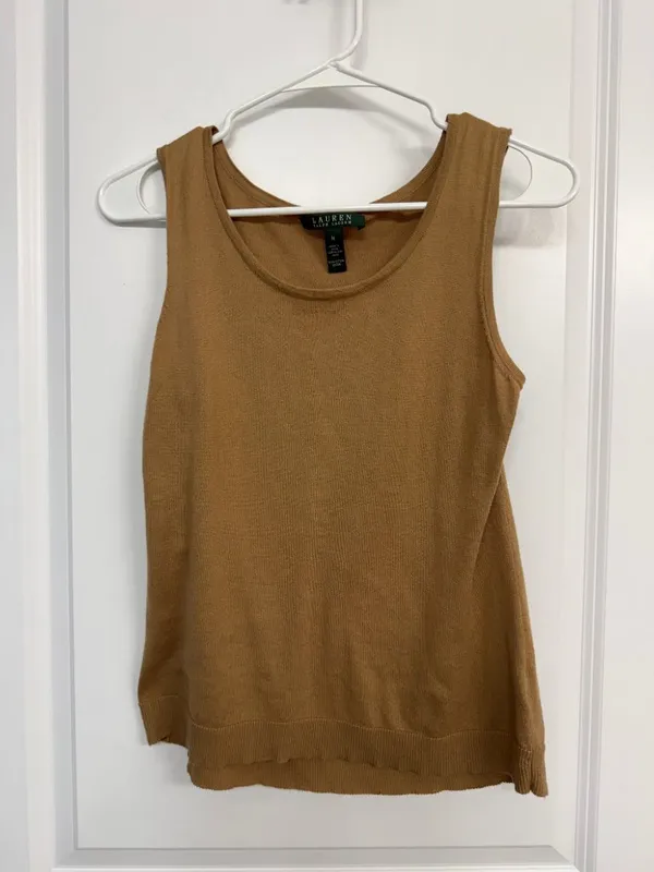 Lauren Ralph Lauren Tan Cotton Knit Sweater Tank Top M - Image 3