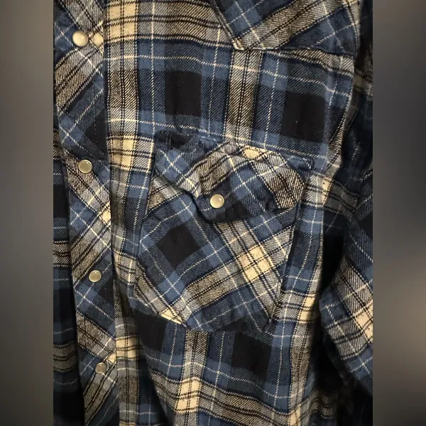 Wrangler Womens Long Sleeve Western Blue Plaid Pearl Snap Shirt Large - Image 5