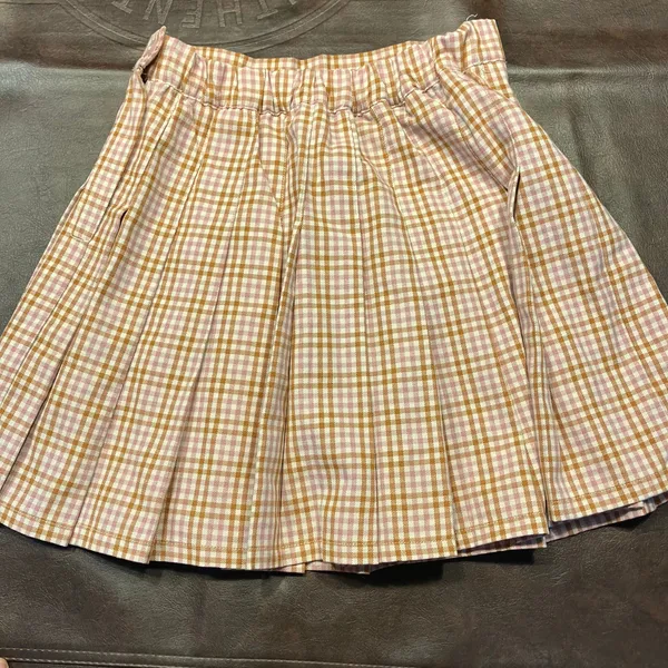 New Aerie Pleated Mini Skirt Pink‎ Brown Gingham Plaid Size XS $49.95 Preppy - Image 9