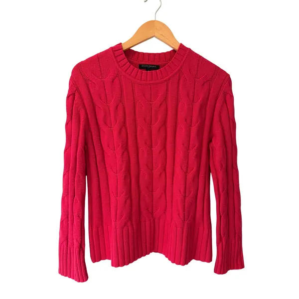 Banana Republic Pink Cable Knit Sweater M Chunky Braided Crewneck - Image 2
