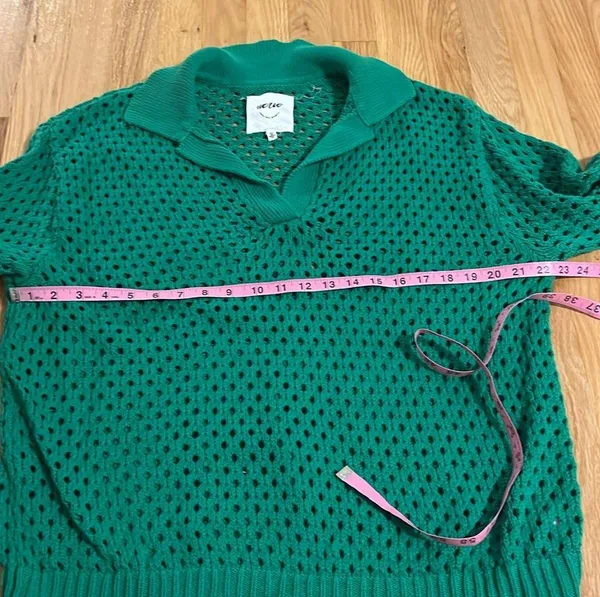 Aerie Kelly Green Open Knit Polo Sweater Sz M - Image 4