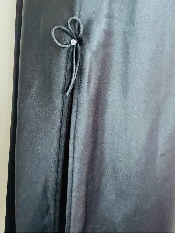90s Minimalist Black Satin Slip Dress Side Slit Maxi S - Image 4