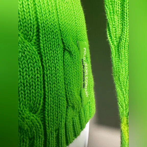 Vtg Polo Jeans Co. Ralph Lauren Women's L Cable‎ Knit Sweater Lime Green Japan - Image 2
