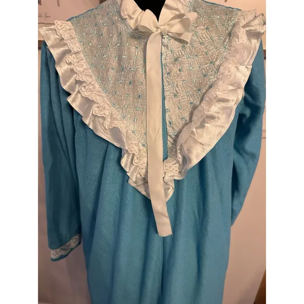 Vintage Moodsetter Nightgown Robe House Coat Blue Cottage Victorian Zip Sz.Small - Image 5