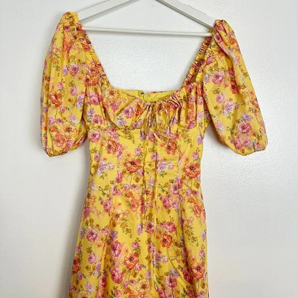 HOUSE OF CB Felizia Puff Sleeve Sundress in Butter Print Size X-Small - Image 8
