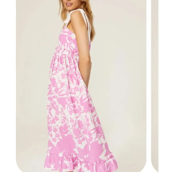 Peter Som Pink Midi Dress SIZE 2 Ruffle Cottage Cotton Vacation Sundress $400 - Image 2