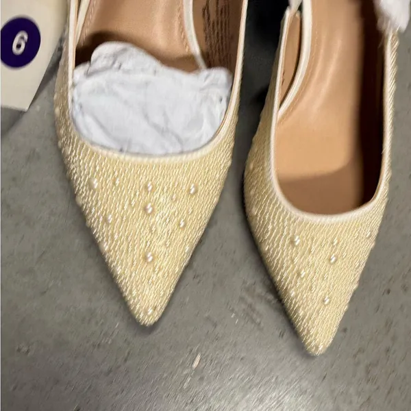 A New Day Milan Pearl Cream Slingback Heels Cushioned Insole Size 6 NEW - Image 6