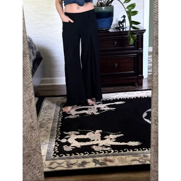 SAH Family Black Wide Leg Ankle Pants Size FR 40 Made in France Stretch Travel Y - Image 8