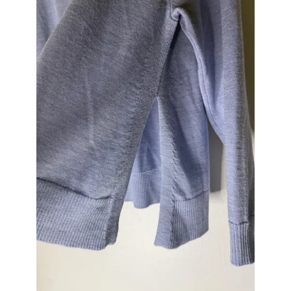 Eileen Fisher Italian Yarn Periwinkle Blue Crewneck Sweater M Side Slits Raglan - Image 4