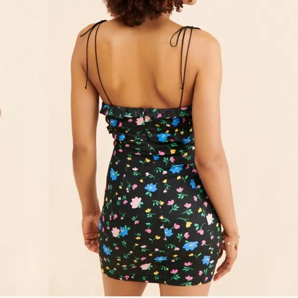 For love and Lemons Robin Floral Black‎ Linen Tie Straps Mini Dress Size M - Image 3