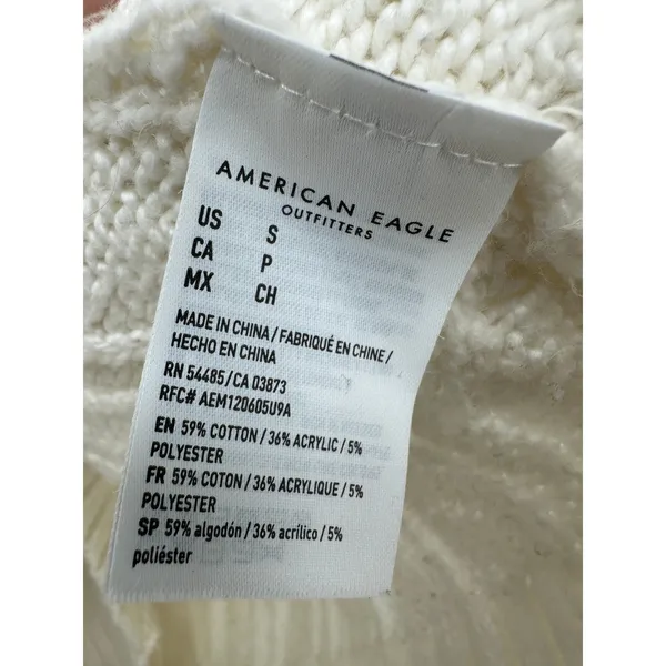 American Eagle Sweater Women Small Cream Fisherman‎ Off Shoulder Knit Boxy Crop - Image 7