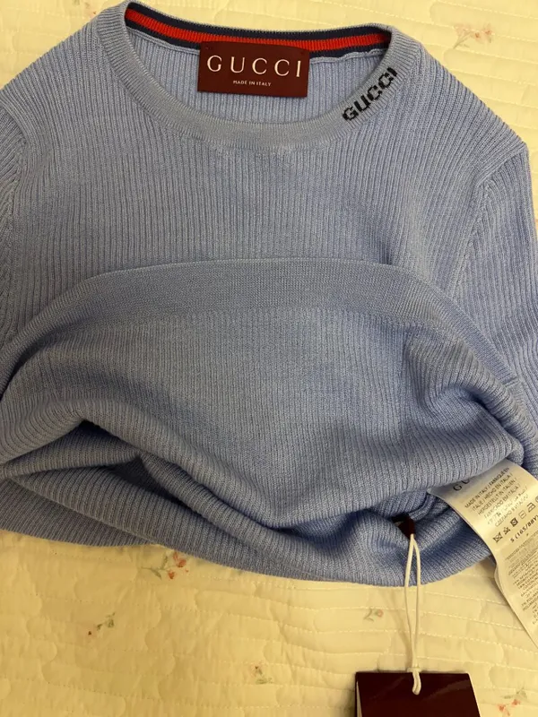 NWT Gucci Blue Wool & Silk Knit Short Sleeve Top Women Size S - Image 7
