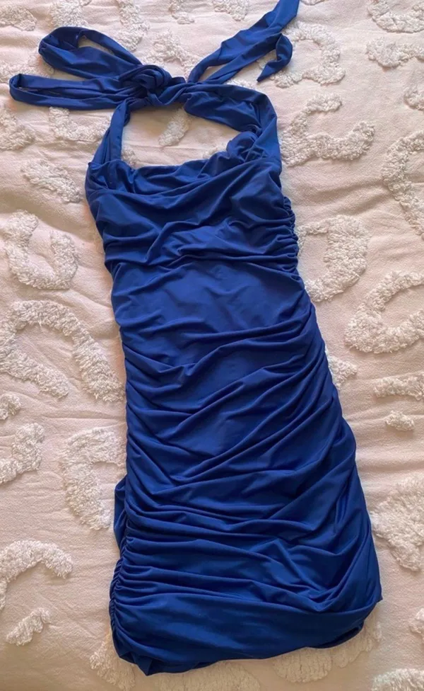 Lucy in the Sky virginia ruched bodycon dress in blue - Image 2