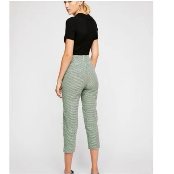 Free People West Side Tie Capri Pants Size 0 Green Gingham Retro Pinup Vintage - Image 14