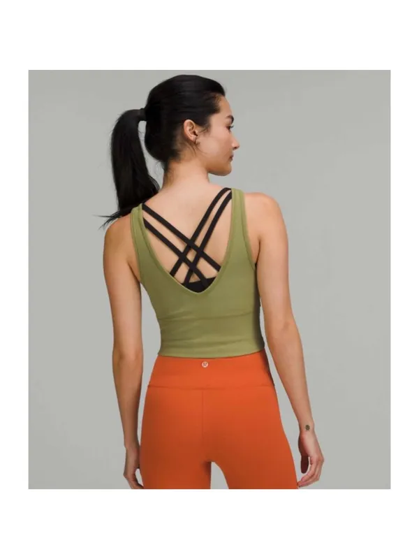 Lululemon Power‎ Pivot Tank Size 10 Bronze Green Ribbed Reversible Crop Classic - Image 3