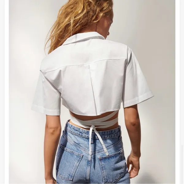 Zara White Wrap Crop Top - Image 3