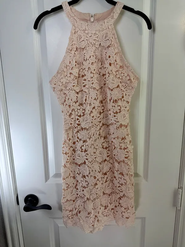 Lulus Love Poem Blush Pink Lace Halter Mini Dress Size Medium - Image 3