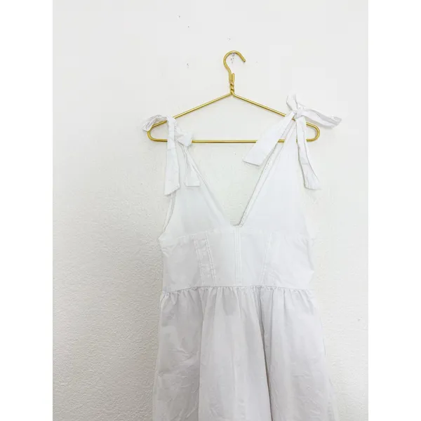 Zara White Poplin Tie Strap Midi Dress Large Milkmaid Corset Drop Waist 0881/334 - Image 14