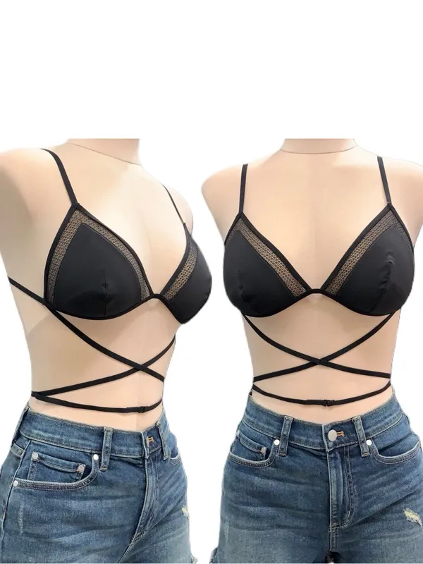 Victoria's Secret Black Strappy Triangle Bralette Size Large NWOT - Image 2