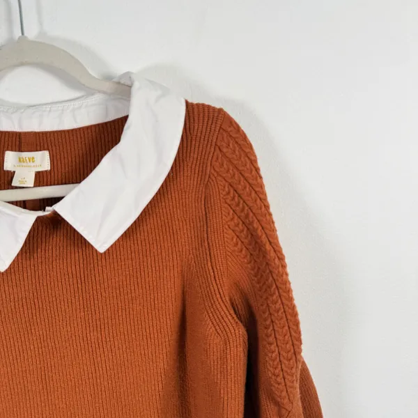 Maeve Anthropologie Textured Twofer Peter Pan Collared Sweater Orange Womens LP - Image 3