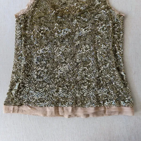 Wren 100% Silk Sequin‎ Embroidered Tank Top Champagne XS Made USA - Image 10