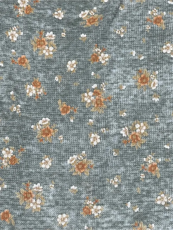 American Eagle Grayish Green Floral Waffle Knit Button-Front Baby Tee, Size M - Image 7