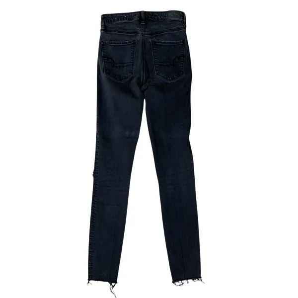 American Eagle Gray‎ Super Hi Rise Jegging 6 X-Long Distressed Raw Hem Stretch - Image 5