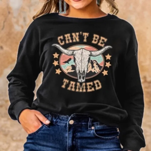 Can’t Be Tamed Western Longhorn Skull Sweatshirt Black NWT - Image 5