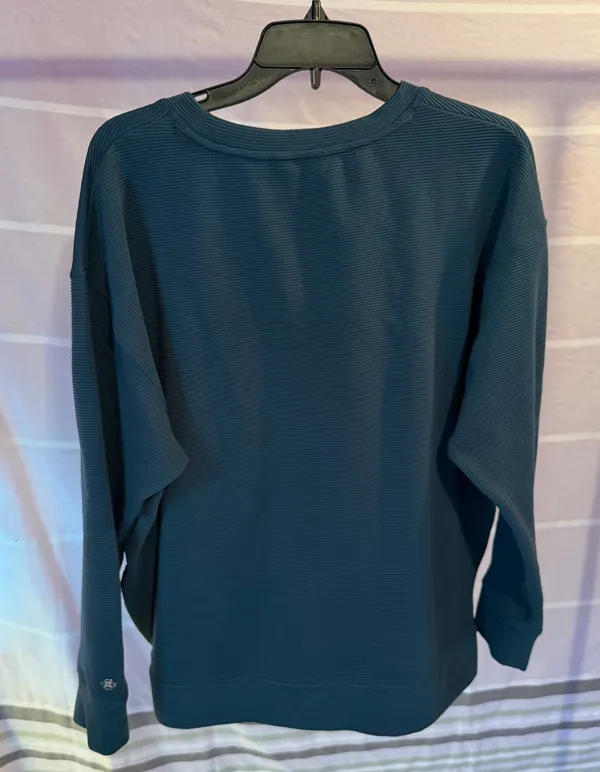 Danskin Dark Teal Ribbed Zip Sleeve Crewneck | Minimalist Edgy Cozy Sweatshirt - Image 2