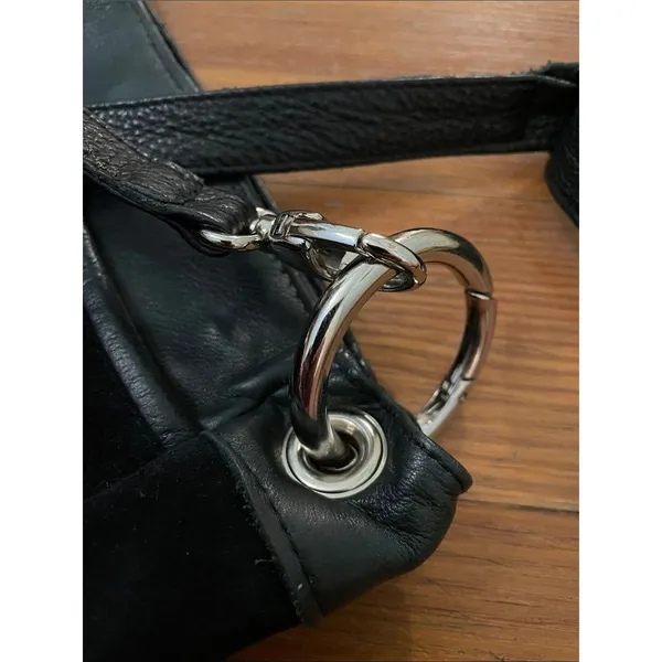 LAGGO Black Suede Leather Hobo Crossbody Bag Silver Grommet Hardware - Image 15