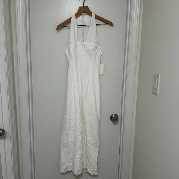 Reformation | NWT Women's White Halter Midi Smocked Bessi Cocktail Dress, Size 2 - Image 3