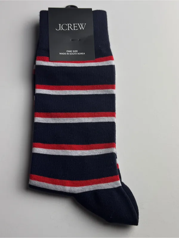 J. Crew Navy Socks with Red & White Stripes Crew Style Preppy Socks New With Tag - Image 2