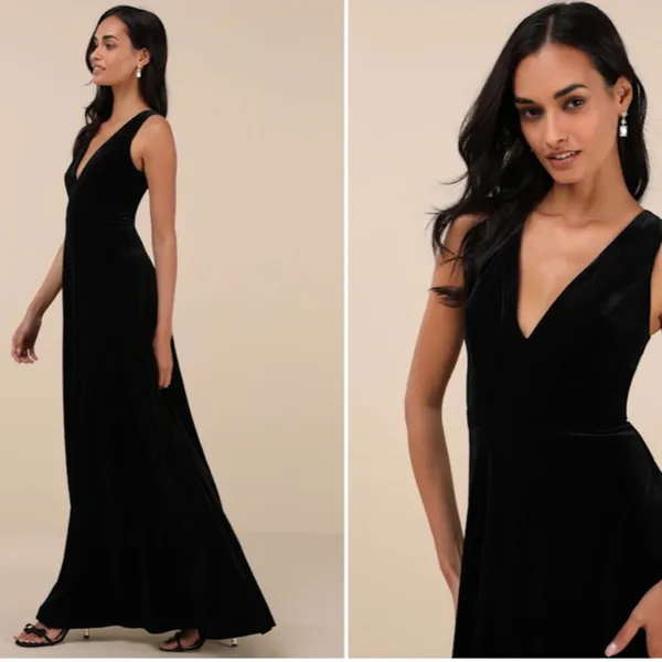 LULU's Prom Wedding Sexy Sophisticated Romantic Elegant Holiday FlowyVelvet Maxi - Image 3